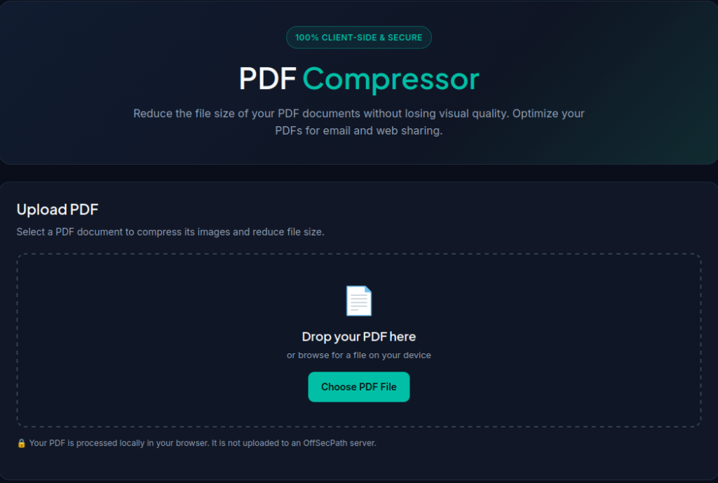 OffSecPath free online PDF compressor interface.